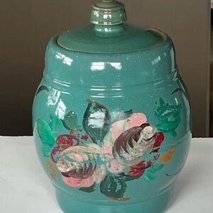 VTG Red Wing Pottery cookie jar & lid hand painted roses 1940’s, crock